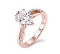 Wycian Ladies Rings 9K Solid Gold Ring Moissanite Teardrop Size K 1/2 Modern for Wife Mothers Day Jewelry
