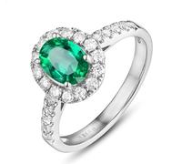 Wycian Ladies Wedding Band the Silver Ring 18K Gold Lab Created Emerald 0.45CT Oval Natural Emerald Size S 1/2 Solid Not Plated Modern for Sister Christmas