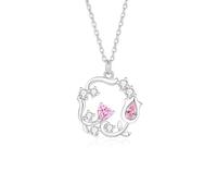Wycian Light Pink Necklace for Women, Pink Created Sapphire and Moissanite Delicate Gold Necklace Rose Wreath for Her 14K White Gold, 40+5 cm/15.7+1.9 inch