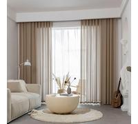 Wycian Living Room Curtains Semi Sheer Curtains Boho Khaki 2 Pack Yarn Solid Color 42" W x 52" H (107X132CM)