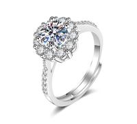 Wycian Marriage Ring 14K White Gold Ring Setting Lab Diamond Flower with Cubic Zirconia Size I 1/2 Popular for Aunt Cocktail Jewelry