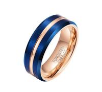 Wycian Marriage Ring, Tungsten Ring Ladies Rose Gold Blue Size P 1/2 Polished Groove 8mm Matte Brushed Custom Gifts for Wife Mother'S Day Jewelry