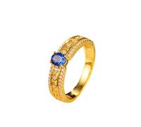 Wycian Memorial Ring Lab Created Sapphire Ring 18K Yellow Gold Elegant Hollow Design Oval 4 Prong Lab Sapphire 0.7CT with Round Moissanite Size P 1/2 Solid Not Plated Modern for Men New Year