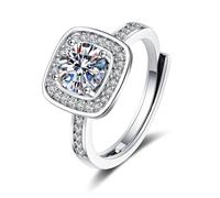 Wycian Memorial Ring Stackable Ring 14K White Gold Silver Lab Diamond Square with Cubic Zirconia Size U 1/2 Modern for Ladies Christmas Jewelry