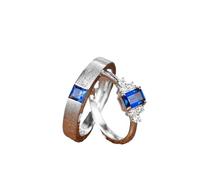 Wycian Men'S Engagement Rings Lab Created Sapphire Ring 9K White Gold Matte Brushed Design Solitaire Square Lab Sapphire 0.46CT Size R 1/2 Solid Not Plated Elegant for Sister Cocktail