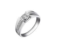 Wycian Men'S Promise Rings 14K White Gold Ring Band Silver with 0.12CT Diamond Size N 1/2 Solid Not Plated Fashion for Sister Mothers Day Jewelry