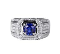 Wycian Mens Solitary Ring Lab Created Sapphire Ring 18K White Gold Square with 1.23CT Sapphire and Diamond Size W 1/2 Solid Not Plated Popular for Ladies Cocktail