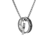 Wycian Mens Stainless Steel Necklaces, Two-Tone Interlocking LOVE Double Ring Black Zirconia
