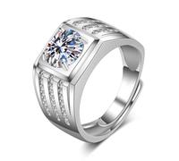 Wycian Metal Rings for Men 14K White Gold Ring Band for Women Moissanite Signet with Cubic Zirconia Size N 1/2 Modern for Grandfather Birthday Jewelry
