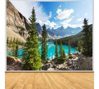 Wycian Nature Tapestry Blue, Forest Tapestry Mountain Scenery Snow Stream River Lake Tree Pine Scenic Microfiber Landscape Xl XXL 59x51 150x130cm