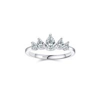 Wycian Pear Shaped Engagement Ring Sterling Silver Engagement Rings for Women S925 1.8mm Cubic-Zirconia Crown 5 Stones Size P 1/2 Gifts for Ladies Premium