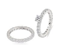 Wycian Pinky Rings for Women Vintage Moissanite Ring 18K White Gold Eternity 2Pcs Size O 1/2 Fashion for Ladies Valentines Day Jewelry