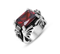 Wycian Pre Engagement Ring, Stainless Steel Jewelry Cubic-Zirconia Silver Size T 1/2 15.6mm Vintage Double Dragon Cubic Zirconia Red for Valentines Day