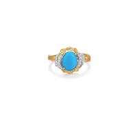 Wycian Promise Ring Band 9K Ring Oval with 1.5CT Turquoise and Diamond Size N 1/2 Solid Not Plated Fashion for Sister Christmas Jewelry