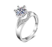 Wycian Promise Ring Decorations G Ring Silver 14K White Gold Lab Diamond Leaf Design 6 Prong 1Ct Cubic Zirconia 6.5mm Size Q 1/2 Upgrade 3.0 for Wife Thanksgiving Jewelry