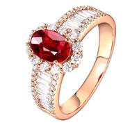 Wycian Promise Ring Decorations Lab Made Ruby Ring 18K Gold Oval Shape Size N 1/2 Solid Not Plated Upgrade 3.0 for Ladies Mothers Day Jewelry