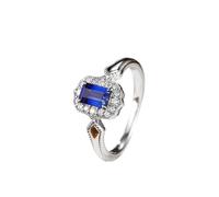 Wycian Promise Ring Engraved Lab Created Sapphire Ring 18K White Gold Luxury Rectangular Design Lab Sapphire 0.7CT with Round Moissanite Size U 1/2 Solid Not Plated Elegant for Ladies Engagement