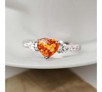 Wycian Promise Ring Engraving Ring Heart Promise 18K White Gold Silver Heart with 1.84CT Created Mandarin Garnet and Moissanite Size P 1/2 Solid Not Plated Popular for Ladies Birthday
