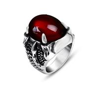 Wycian Promise Ring Engraving, Stainless Steel Rings for Women Silver Size T 1/2 20.7mm Vintage Dragon Claw with Red Stone Custom Gifts for Wife Prom