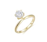 Wycian Promise Ring for Gf 9Kt Gold Rings Classic Solitaire 6 Prong Round Lab Diamond 1.1CT Size T 1/2 Solid Not Plated Fashion for Ladies Birthday Jewelry