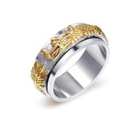 Wycian Promise Ring for Gf, Stackable Rings Silver Gold Stainless Steel Size V 1/2 Anxiety Spinner 7.8mm Dragon Custom Gifts for Wife Mother'S Day