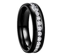 Wycian Promise Ring for My Boyfriend 7 mm, Eternity with White Cubic Zirconia Mens Wedding Bands Titanium Steel in Black Size N 1/2