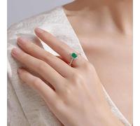 Wycian Promise Ring Lesbian 14K White Gold Ring Silver 4 Prong Rectangle with 0.9CT Emerald and Diamond Size K 1/2 Solid Not Plated Popular for Wife Mothers Day