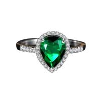 Wycian Promise Ring to Myself Promise Ring Green 9K White Gold Created Emerald Waterdrop Size J 1/2 Solid Not Plated Popular for Ladies Birthday Jewelry