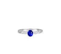 Wycian Promise Ring to Self 14K White Gold Ring Guard Silver 4 Claws Oval with 0.4CT Sapphire and Diamond Size S 1/2 Solid Not Plated Elegant for Sister Cocktail
