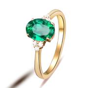 Wycian Promise Ring to Self Gold Stacking Rings Lab Created Emerald Oval Shape Size V 1/2 Solid Not Plated Upgrade 3.0 for Sister Wedding Jewelry