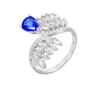 Wycian Promise Ring to Self Lab Created Sapphire Ring 18K White Gold 4 Claws Pear with 1.12CT Blue Sapphire,Diamond and White Sapphire Size S 1/2 Solid Not Plated Modern for Ladies Wedding