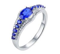 Wycian Promise Ring to Self Lab Created Sapphire Ring 18K White Gold Oval with 1.02CT Sapphire and Diamond Size L 1/2 Solid Not Plated Fashion for Sister New Year