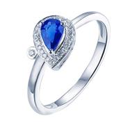 Wycian Promise Ring to Self Lab Created Sapphire Ring 18K White Gold Pear Shape with 0.49CT Sapphire and Diamond Size N 1/2 Solid Not Plated Fashion for Lesbian Thanksgiving