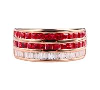 Wycian Promise Ring Women Lab Created Ruby Rings for Women 18K Yellow Gold Drill Row with 1.50CT Red Ruby and Diamond Size T 1/2 Solid Not Plated Popular for Aunt Christmas