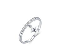 Wycian Promise Rings Decorations Sterling Silver Rings Women S925 1.6mm Cubic-Zirconia with A Star Charm Size P 1/2 Gifts for Ladies Mother Upgrade 3.0