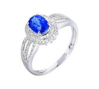 Wycian Promise Rings That Don'T Turn Your Finger Green Lab Created Sapphire Ring 18K White Gold Hollow Out with 1.2CT Sapphire and Diamond Size P 1/2 Solid Not Plated Fashion for Lesbian Birthday