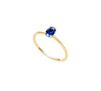 Wycian Promise Rings That Don'T Turn Your Finger Green Lab Created Sapphire Ring 18K Yellow Gold Thin Polished Design Solitaire Oval Lab Sapphire 0.5CT Size V 1/2 Solid Not Plated Modern for Ladies