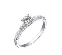 Wycian Promise Rings That Don'T Turn Your Finger Green Platinum Vintage Rings White Gold with 0.5CT Round Diamond Size J 1/2 Solid Not Plated Popular for Sister New Year