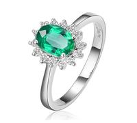 Wycian Promise Rings That Don'T Turn Your Finger Green Silver Ring Aesthetic 18K Gold Lab Created Emerald Oval Size T 1/2 Solid Not Plated Upgrade 3.0 for Ladies Wedding