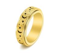 Wycian Promise Rings That Don'T Turn Your Finger Green, Titanium Rings for Women Gold Size L 1/2 6mm Star and Moon Personalized for Mother Engagement