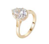 Wycian Promise Rings Vintage Real Gold Rings Yellow 18K Moissanite Polished with Teardrop Moissanite 2Ct Size R 1/2 Popular for Sister Engagement Jewelry