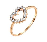 Wycian Promise Rings with Birthstones Diamond Wedding Band Ring 18K Rose Gold Elegant Hollow Heart with Round Diamond 0.19CT Size P 1/2 Solid Not Plated Elegant for Sister Engagement