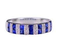 Wycian Promise Rings with Birthstones Lab Created Sapphire Ring 18K White Gold Drill Row with 0.98CT Sapphire and Diamond Size O 1/2 Solid Not Plated Popular for Sister Cocktail