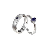 Wycian Promise Rings with Engraving 14 K White Gold Wedding Band Women Classic 4 Prong Oval Lab Sapphire 0.5CT with Round Moissanite Size S 1/2 Solid Not Plated Modern for Sister Christmas