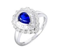 Wycian Promise Rings with Engraving Lab Created Sapphire Ring 18K White Gold Pear Shape with 1.11CT Blue Sapphire and Diamond Size O 1/2 Solid Not Plated Popular for Wife Birthday
