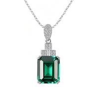 Wycian Real Gold Necklaces for Women 14K Big Gemstone 9K/18K White Gold/Platinum 950 with 2.95 ct Created Emerald, 40 + 5 CM