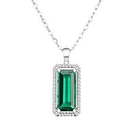 Wycian Real Gold Necklaces for Women 14K Big Gemstone Halo 9K/18K White Gold/Platinum 950 with Created Emerald, 40 + 5 CM