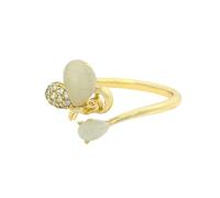 Wycian Ring Engagement Gemstone 9K Yellow Gold for Women H 1/2, Open Band with Heart Engagement Bands for Her, Opal