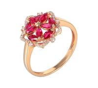 Wycian Ring Jewelry Lab Made Ruby Ring 18K Rose Gold Hollow Out with 1.1CT Red Ruby and Diamond Size L 1/2 Solid Not Plated Popular for Wife Christmas Jewelry