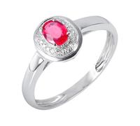 Wycian Ring Women Lab Grown Ruby Engagement Ring 18K White Gold 4 Prong Oval with 0.30CT Ruby and Diamond Size M 1/2 Solid Not Plated Simple for Ladies New Year